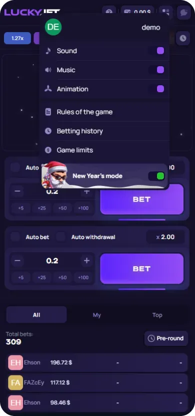 Deposit interface in Lucky Jet app